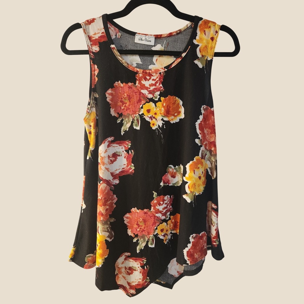 Star Vixen Womens Floral Tank Handkerchief Hem Large Dark Romance Garden Party